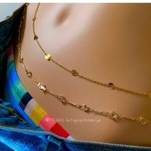 2 BELLY WAIST CHAINS Sparkly Clear Crystals Chain & Gold Tone Embellished